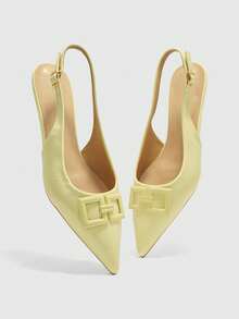 CUCCOO CHICEST 女士新款方扣尖头低跟平底休闲鞋，酒红色漆皮一脚蹬平底鞋，工作和通勤穿着舒适 - 黃色 - 查看 8