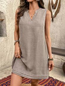 EMERY ROSE Women's V-Neck Sleeveless Loose Casual Summer Mini Dress  Summer Dress  Casual Dresses For Women Brown Dress - Brown - View 1