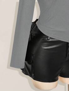 SHEIN ICON Áo len dệt kim tay dài đính lỗ kim loại chéo vai cỡ lớn, thời trang thu đông Y2K cổ điển - Màu Xám nhạt - Xem 6