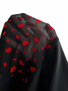 Whyspr Valentines Casual Punk Valentine's Day Heart Mesh Sheer Patchwork Elastic Fitted Plus Size Leggings - Black - View 8