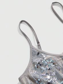 ROMWE Grunge Punk Sexy Shiny Mesh Camisole For Women - Silver - View 4