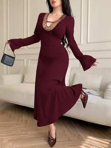Feyla Đầm nữ thời trang đính sequin tay loe. - Màu Đỏ Sâu - Xem 6