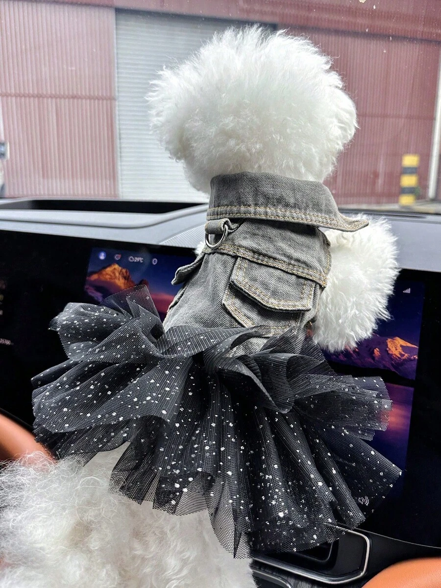 1件宠物衣服,小型犬/猫服装,可爱时尚舒适的星空网纱连衣裙,适合幼犬/幼猫 - 彩色 - 查看 1