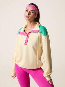 SHEIN Sovereign Charm 女士休闲撞色立领运动卫衣，秋季款 - 彩色 - 查看 7