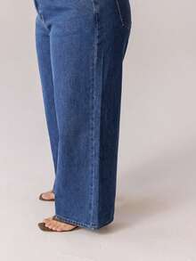 Aralina Plus Size Women High Waist Pockets Straight Loose Casual Versatile Jeans - Medium Wash - View 9