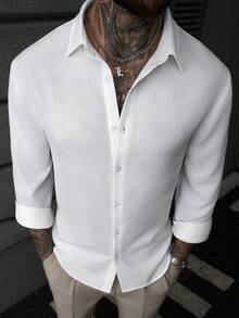 Manfinity Homme Áo sơ mi nam dài tay họa tiết jacquard, kiểu dáng thường ngày, màu trắng mùa thu, áo sơ mi trắng toàn bộ, áo sơ mi nam họa tiết, áo sơ mi công sở trắng cho nam, áo sơ mi dài tay trắng cho nam. - trắng - Xem 5