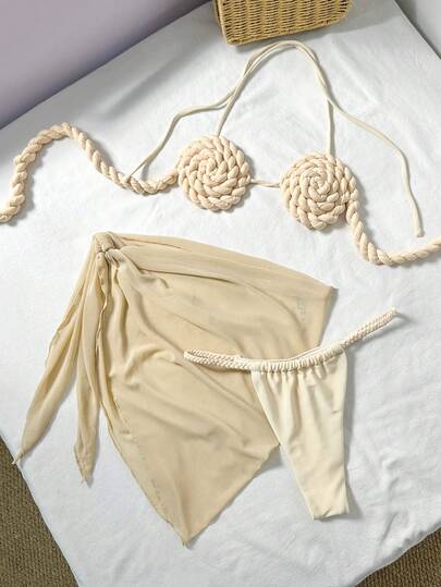 Swim SXY 26SS Spring/Summer Vacation Beach Sexy Mini Cup Crochet Bikini 3 Pieces Set,New Women's Swimwear ArrivalFor School,Suitable For Holiday, Date, Afternoon Tea, Western, Cruise, Beach, Island, Road Trip, All Seasons, Music Festival, Boho Vacation,Bohemian Vacation, Chill Autumn ,Western Boho ,Elegant Tops For Women