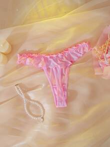 DelicateAllure Đồ lót nữ thời trang gợi cảm với viền bèo nhún - Hồng - Xem 2