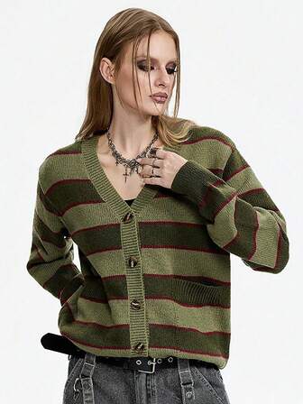 Breakform Cárdigan de mujer de rayas multicolor versátil y minimalista para uso diario