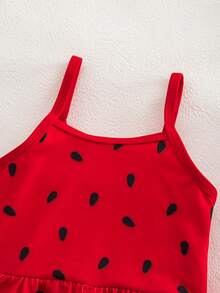 SHEIN Newborn Watermelon Design Ruffled Sleeveless One-Piece Swimsuit