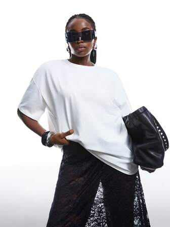 LYSMO Plus Enfärgat T-shirt med Drop Shoulder