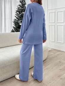 EURMUSE Women Beige Wide Leg And Top Two Pieces - Blue - View 2