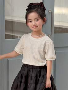 DAZY 女童纯色简约休闲圆领短袖T恤 夏季 - 米色 - 查看 5