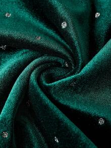 Ellevyn 大码女式时尚百搭圣诞派对V领网眼长袖水钻天鹅绒连体裤 - 墨綠色 - 查看 12