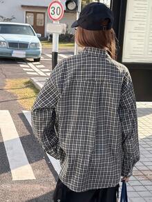 DAZY Teen Girl Casual Plaid Long Sleeve Shirt - Black - View 6