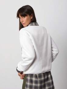 SURIMA 休闲简约印花圆领长袖加厚宽松女式卫衣 - 白色 - 查看 2