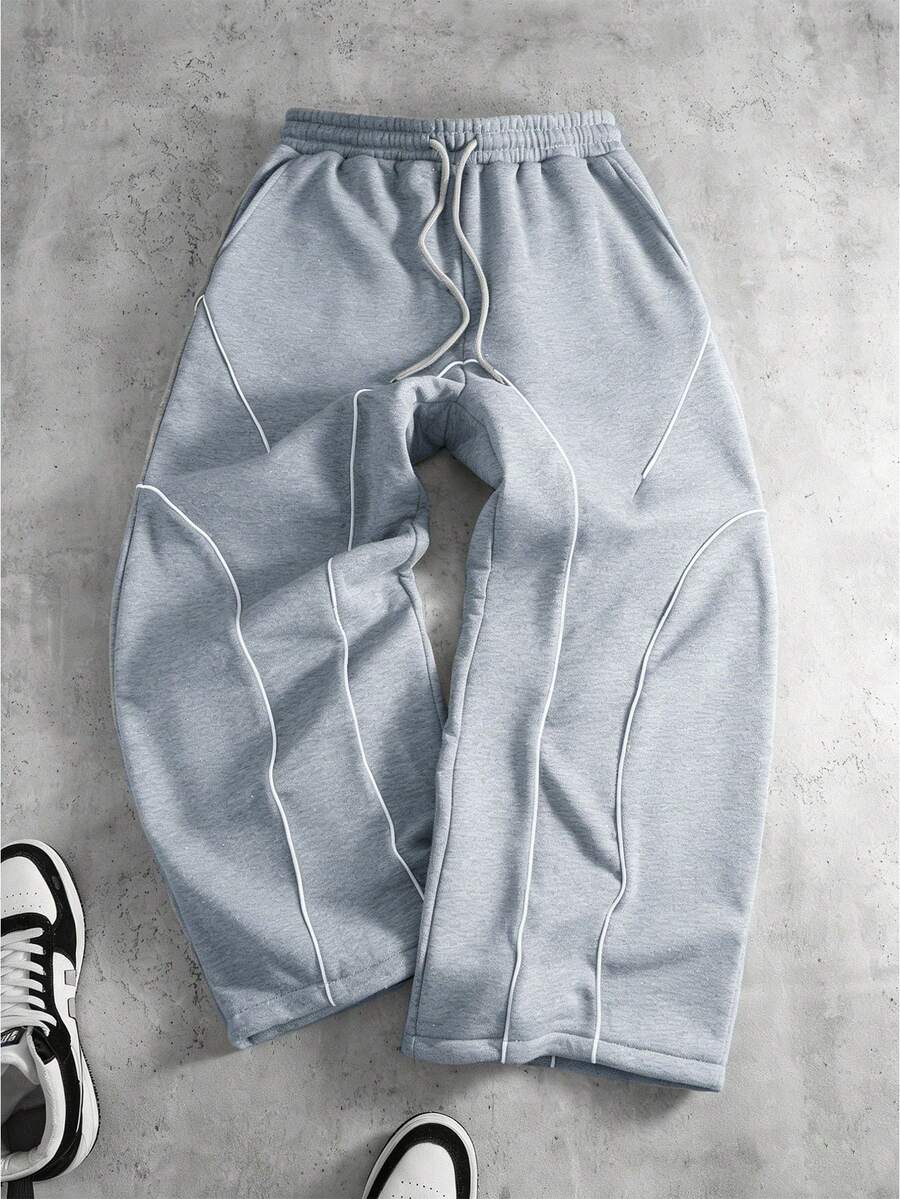 PAVTROS 男士前系带口袋简约运动裤，休闲日常穿着 - 淺灰色 - 查看 1