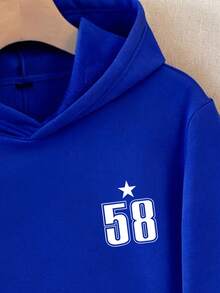 Manfinity Joysei Bộ đồ thể thao nam đơn giản gồm áo hoodie và quần nỉ trắng màu xanh ngọc, in số, thích hợp cho mùa thu/đông, hoạt động ngoài trời và chạy bộ. - Xanh và trắng - Xem 2