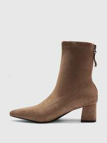 CUCCOO BIZCHIC Women's Pointed Toe Zipper Design Fashionable Daily Casual Wear High Heel Ankle Boots - Brown - View 10