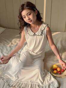 DAZY Tween Girl Ruffled Hem Sleeveless Cute Loungewear Dress