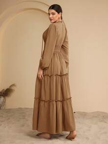 Graceveil Đầm chữ A dài thêm cho nữ, có bèo nhún ở gấu và thắt eo. - Màu Khaki - Xem 2