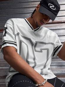 Áo thun lưới dáng rộng cổ chữ V tay ngắn phong cách hip hop thường ngày AXEPEAK dành cho nam - Xám - Xem 6