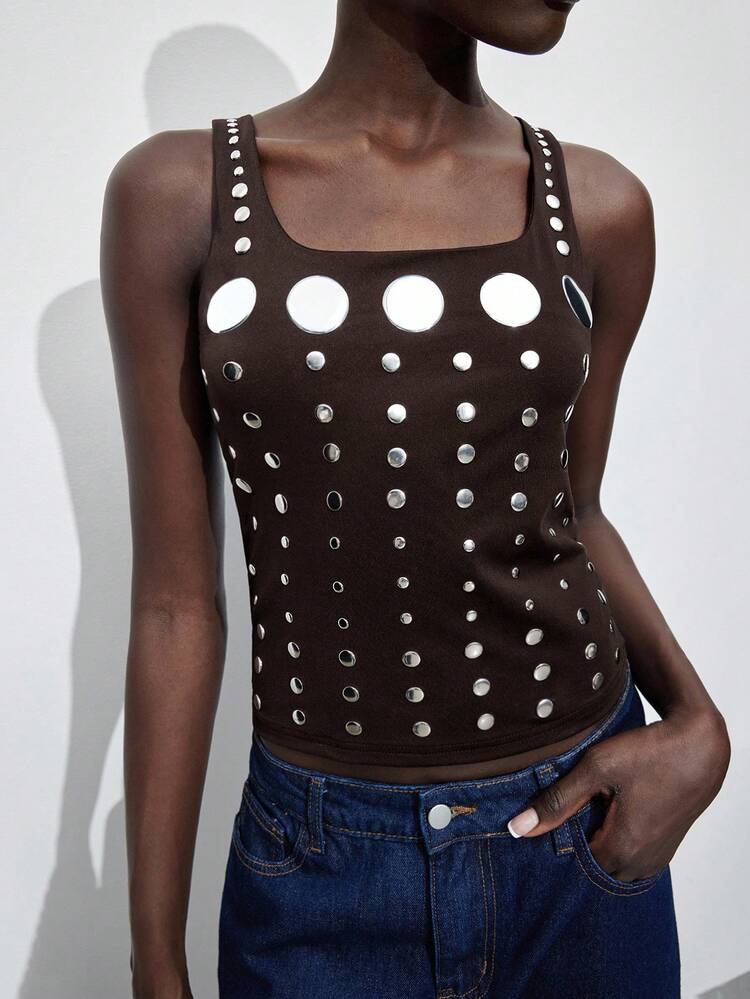 SHEIN Maija Damen Mode Pailletten-Top ohne Ärmel, geeignet für urbane Pendler, Büro, Business Lässig, Party, elegantes Grundlagen-Top für den Sommer