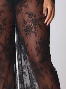 MUSERA Lace Fitted Flare Trousers Winter NewYear Cute Sexy Going Out Evening Party Accented - Black - View 2