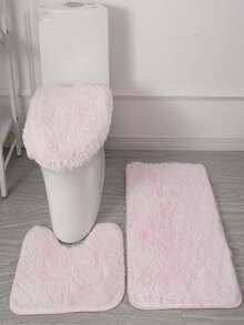 3 Piecesbathroom Carpet Set Includes Bathroom Carpet, Contour Pad, And Toilet Lid, Machine Washable, Ultra Soft Ultra-Fine Fiber And Anti Slip Bathroom Carpet With Anti Slip Backing, Pink - Pink - View 3