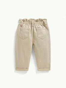 Cozy Pixies 女婴夏季波西米亚风可爱荷叶边腰部宽松柔软牛仔裤，裤脚卷边