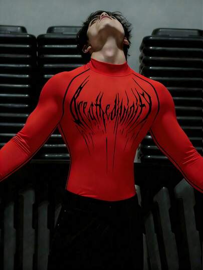 Manfinity Sport PWRUP Camiseta deportiva ajustada de cuello alto y mangas raglán para hombres