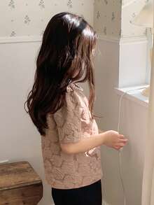 DAZY Young Girl Round Neck Puff Sleeve Loose Elegant Blouse Summer - Khaki - View 3