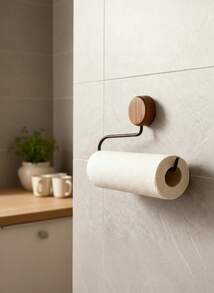 Cirelle 胡桃木厨房纸巾架 - 免钻孔壁挂式，吸油纸和保鲜膜收纳架 - 彩色 - 查看 7