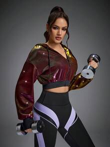 Innovista 女士炫彩红黄金属编织运动夹克，连帽拉链，轻便防风，适合户外跑步、健身房、通勤、派对、室内骑行、拳击、冬季运动、Peloton、澳大利亚网球公开赛、2026新年健身焕新、一月健身动力、情人节必备、活力生活方式服饰 - 淡紫色 - 查看 10