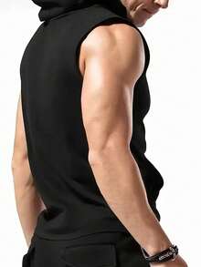 Manfinity Sport Corelite Débardeur de sport à capuche avec cordon de serrage, imprimé araignée pour hommes - Noir - Voir 2