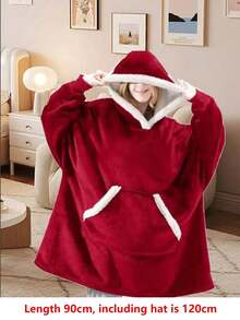 成人可穿戴连帽毯，冬季加厚浴袍，仿羊毛面料，大口袋，宽松可穿戴睡衣，仿羊毛面料加厚保暖可穿戴连帽运动衫毯，柔软毛绒连帽运动衫，均码，适合送给亲朋好友。 - 彩色 - 查看 9