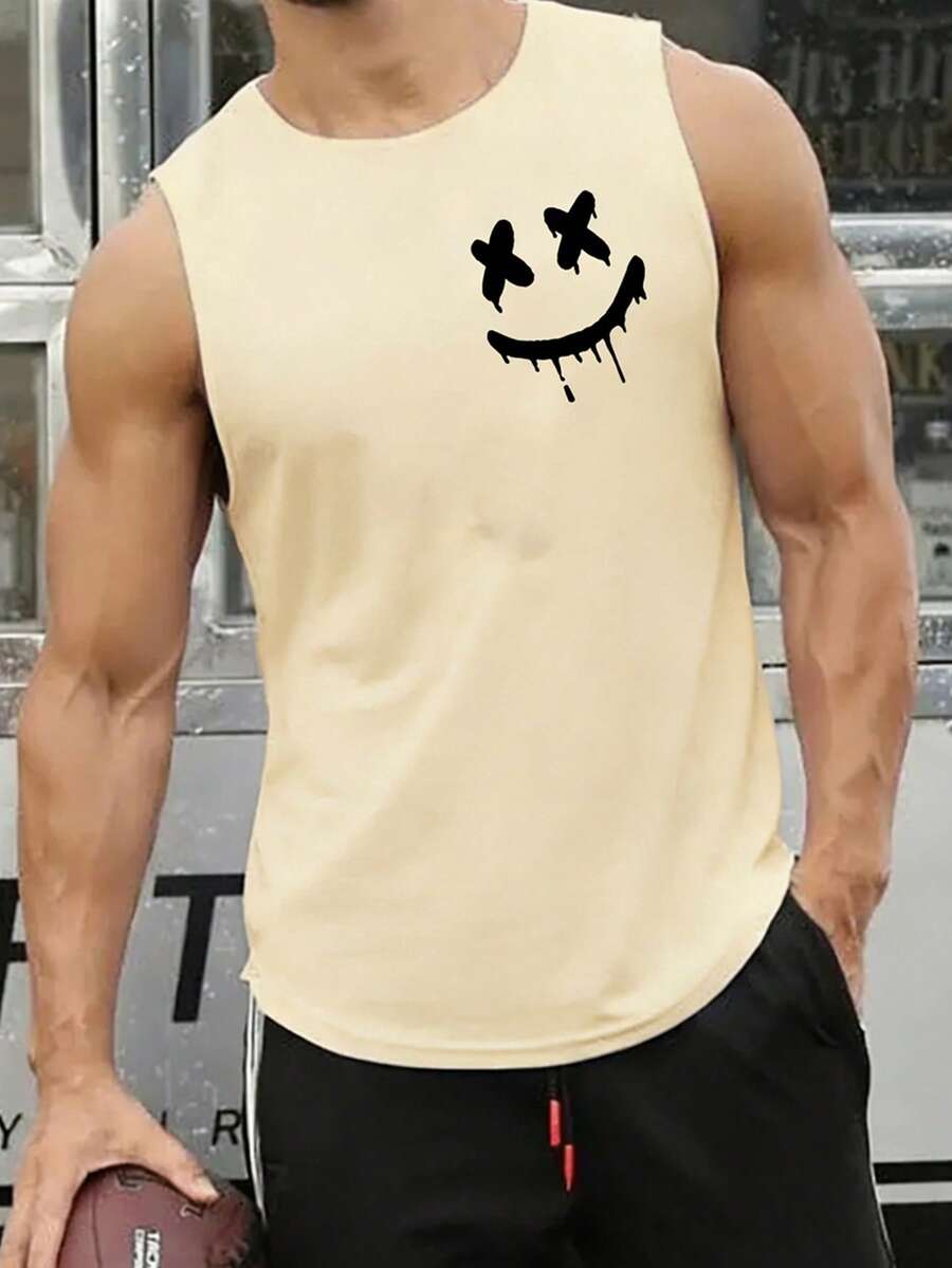 SHEIN 男士圆领无袖休闲夏季透气背心 - 杏色 - 查看 1