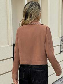 Siren Gaze Women's Casual Fashion Street Suede Rivet Decor Zip-Up Denim Jacket, Autumn Brown - Brown - View 2
