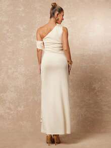 Lumalex 早春女士金属花朵装饰褶皱紧身连衣裙,优雅露肩设计,奢华新年新造型,低调奢华,适合舞会、聚会、宴会、低调奢华、闪耀节日派对、锐舞音乐节、郊游、度假、户外、层次丰富,适合婚礼、情人节礼物指南、浪漫情人节穿搭、季节宴会、身份派对、新年派对造型、派对礼服、早春秋季连衣裙 - 白色 - 查看 3