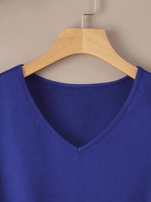 INAWLY Solid V Neck Tee - Royal Blue - View 4