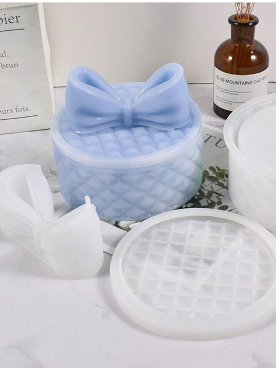 DIY蝴蝶结蕾丝多层叠加首饰戒指收纳盒带盖硅胶模具环氧树脂滴模烛台模具石膏粘土模具家居装饰 - 白色硅膠模具 - 查看 1