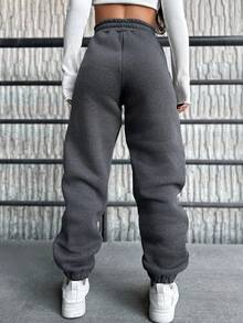 EURMUSE Drawstring Waist Solid Sweatpants - Dark Grey - View 2