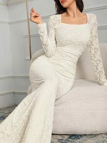 Modelyn Urban Elegant White Lace Fitted Dress For Women Long Evening Dresses - White - View 4