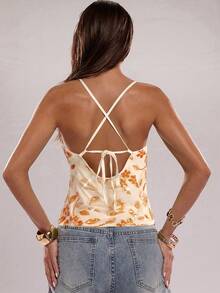 SHEIN BAE Women's Summer Sequin & Floral Embellished Camisole Top,Summer Top - Apricot - View 2