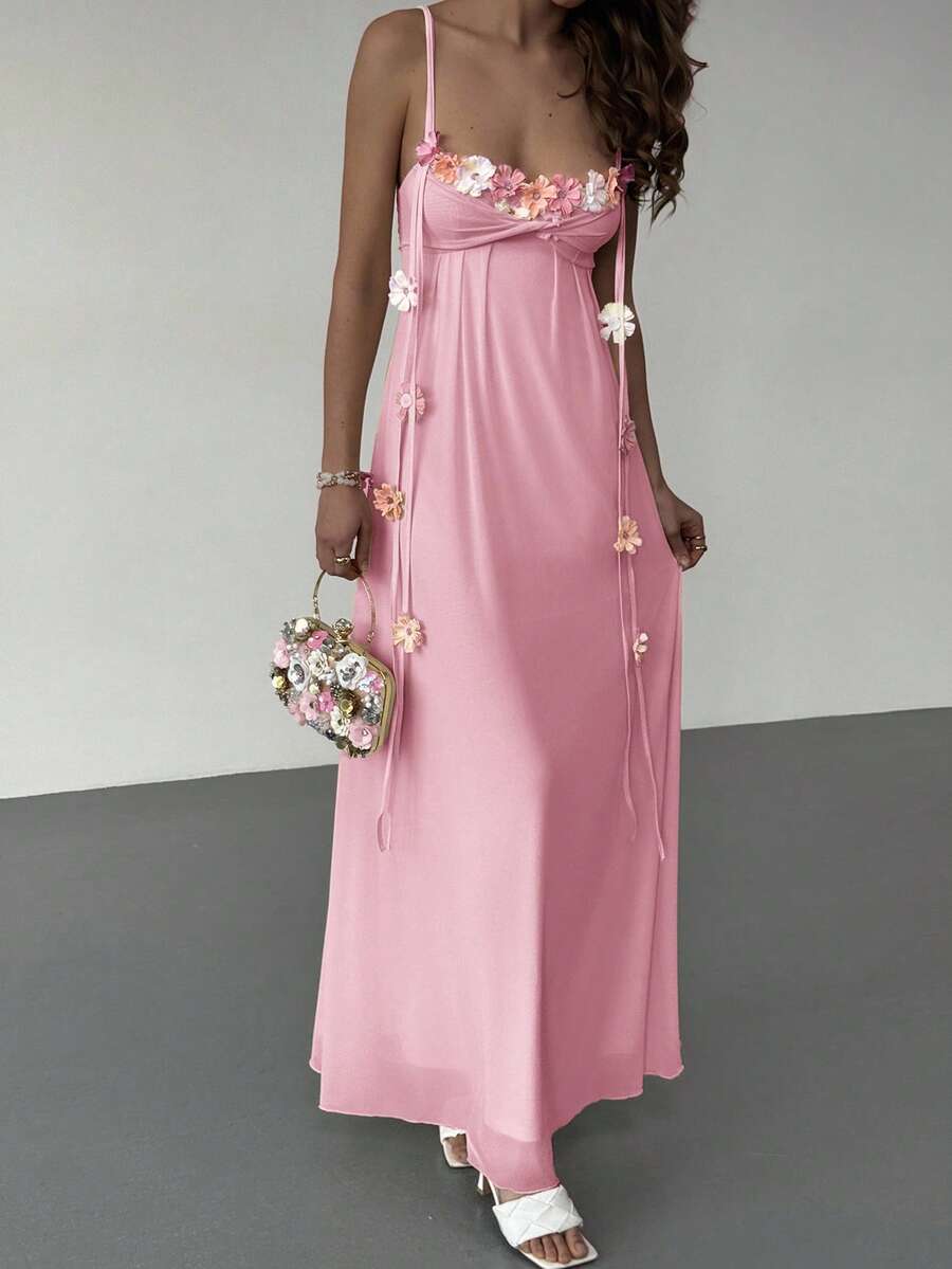 Aloruh Đầm không tay họa tiết hoa dành cho nữ, kiểu dáng thường ngày, thích hợp cho mùa hè. - Hồng - Xem 1