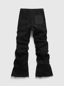 ROMWE MEN Goth 男士时尚深色喇叭拼接牛仔裤 - 黑色 - 查看 9