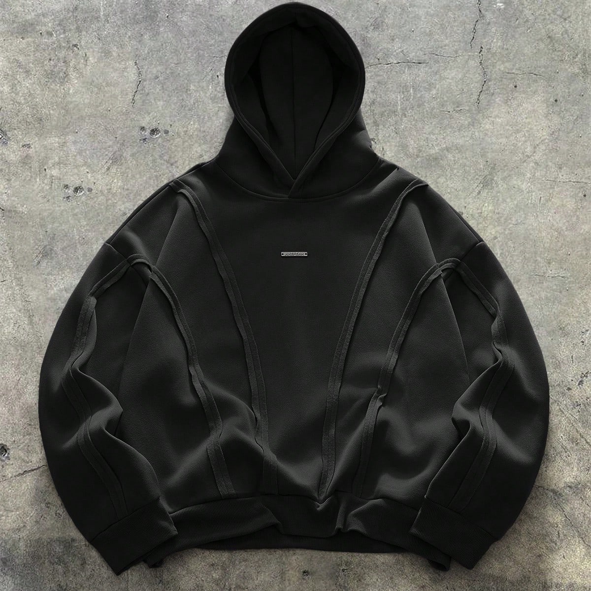 Sudadera con capucha casual y de moda para hombre, con corte curvo y dividido, estilo americano deconstructed