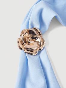 SHEIN MOD 女士金属3D花卉装饰褶皱优雅无袖中长连衣裙 - 淺藍色 - 查看 4