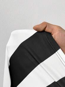 BamGleam Đầm ôm sát gợi cảm, thoải mái, chất liệu lụa sữa co giãn, họa tiết chữ và số sọc đen trắng, lưng chéo, hở vai, dành cho nữ. - Đen và trắng - Xem 8