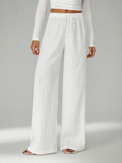 SHEIN Tall Pantalones con cintura con cordón en tela arrugada